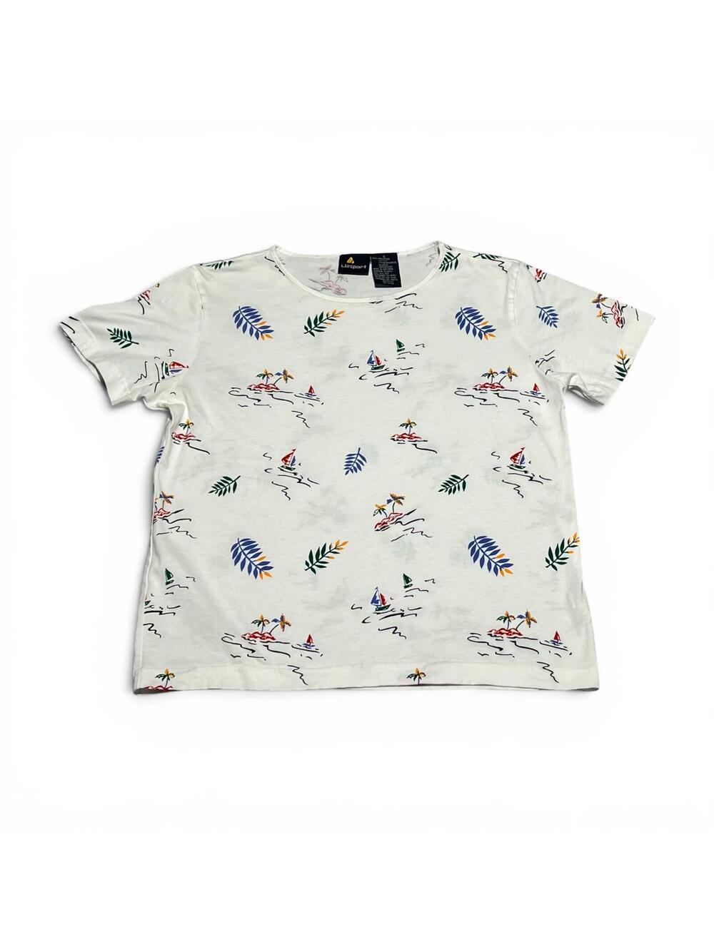 Vintage 80s LizSport Sailboat Print Cotton T-Shirt